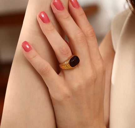 E.B.belle-Anillo de cabujón acrílico con forma cuadrada, sin deslustre, de acero inoxidable, chapado en oro de 18 quilates, accesorios de joyería para mujer