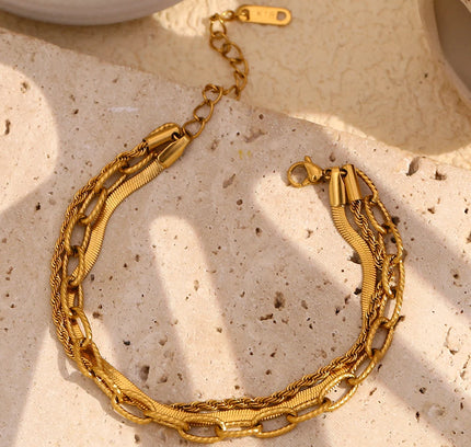 E.B.belle Cadena de bacelet de tres capas, cadena de serpiente, cadena retorcida chapada en oro de 18 quilates, joyería exquisita para fiesta de mujer