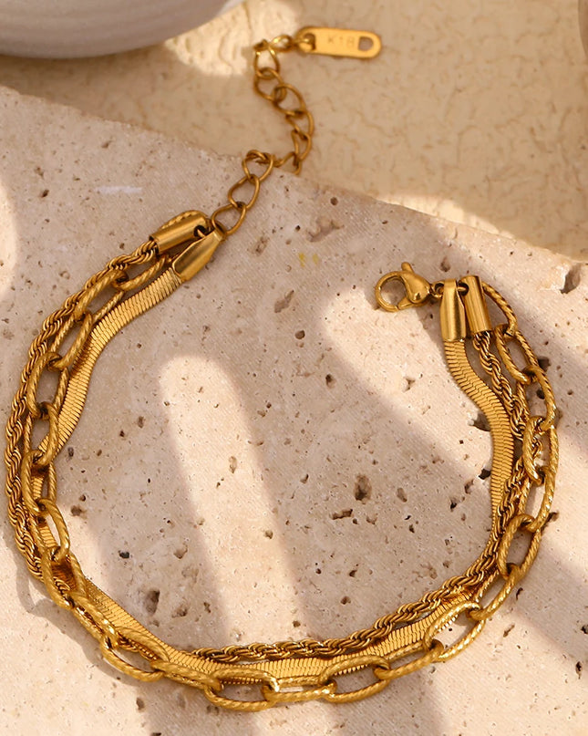 E.B.belle Cadena de bacelet de tres capas, cadena de serpiente, cadena retorcida chapada en oro de 18 quilates, joyería exquisita para fiesta de mujer