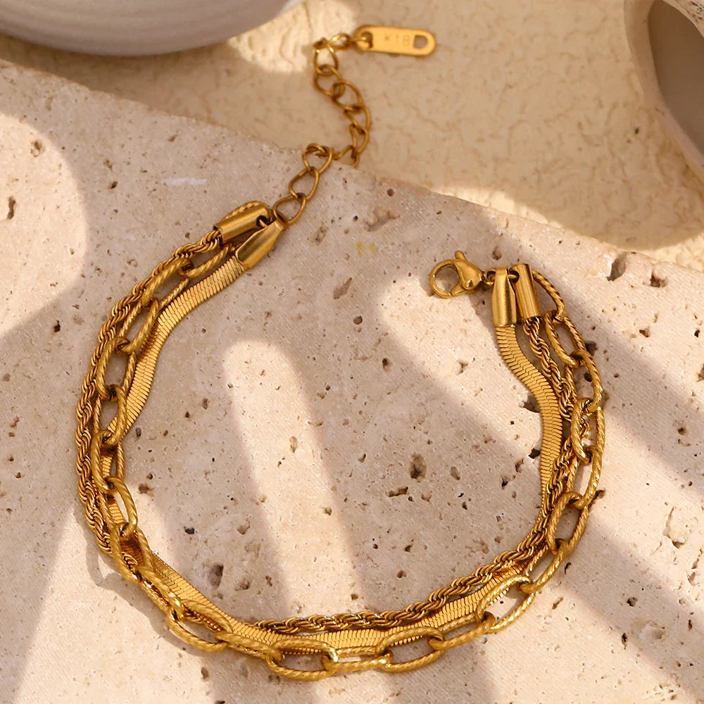 Pulsera de Tres Capas Chapada en Oro 18K