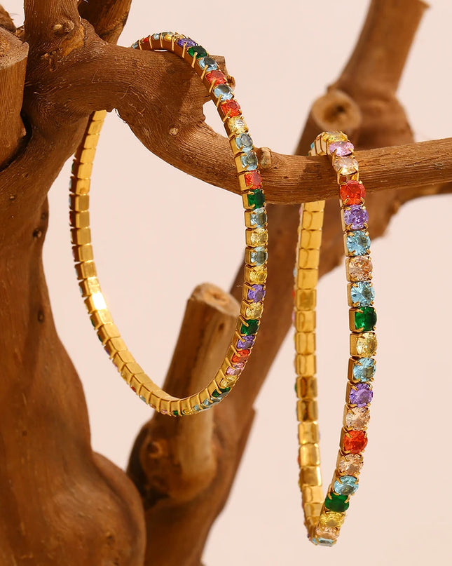 E.B.belle, pulsera elástica de acero inoxidable con circonita colorida de 3mm y 4mm, cadena chapada en oro de 18 quilates, joyería elegante a la moda para mujer