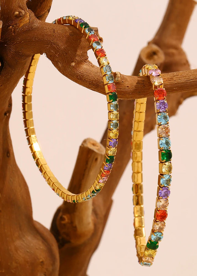 E.B.belle, pulsera elástica de acero inoxidable con circonita colorida de 3mm y 4mm, cadena chapada en oro de 18 quilates, joyería elegante a la moda para mujer