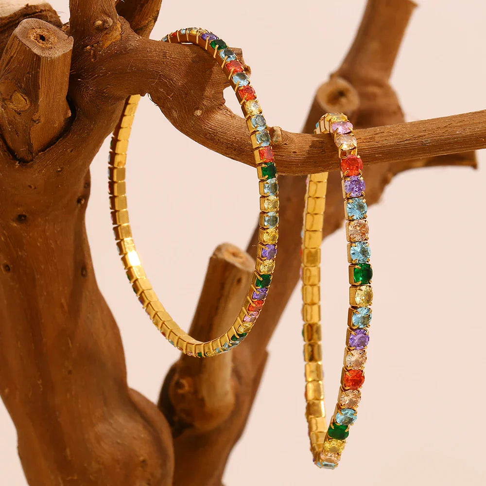 Pulsera Elástica de Acero Inoxidable con Circonita Colorida