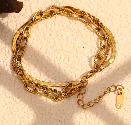 E.B.belle Cadena de bacelet de tres capas, cadena de serpiente, cadena retorcida chapada en oro de 18 quilates, joyería exquisita para fiesta de mujer