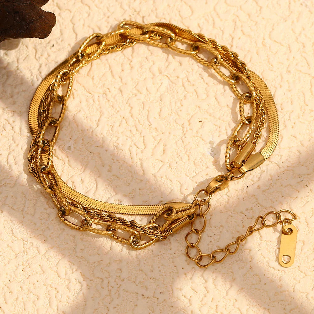 Pulsera de Tres Capas Chapada en Oro 18K