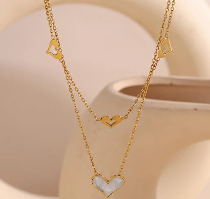 E.B.belle-collar con colgantes de corazón de doble capa, joyería hipoalergénica de moda para mujer, cadena de acero inoxidable 316L resistente al agua
