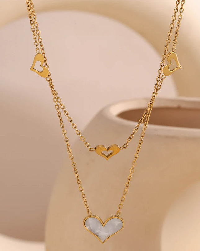 E.B.belle-collar con colgantes de corazón de doble capa, joyería hipoalergénica de moda para mujer, cadena de acero inoxidable 316L resistente al agua