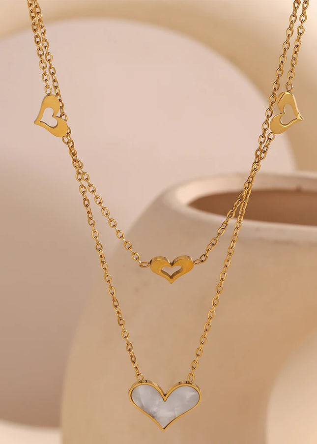 E.B.belle-collar con colgantes de corazón de doble capa, joyería hipoalergénica de moda para mujer, cadena de acero inoxidable 316L resistente al agua