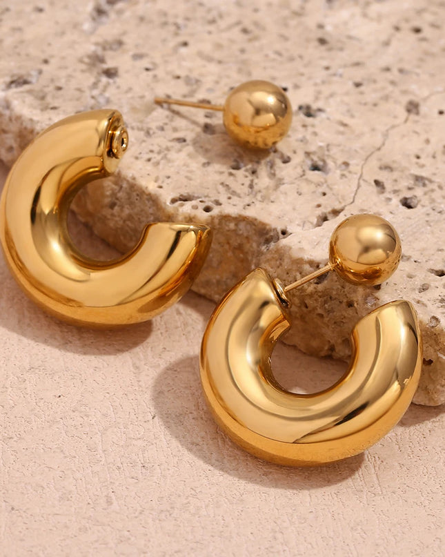 E.B.belle Pendientes de aro de bola redonda de tubo hueco de 30 mm, joyería chapada en oro de 18 quilates, pendientes de mujer de acero inoxidable 316L
