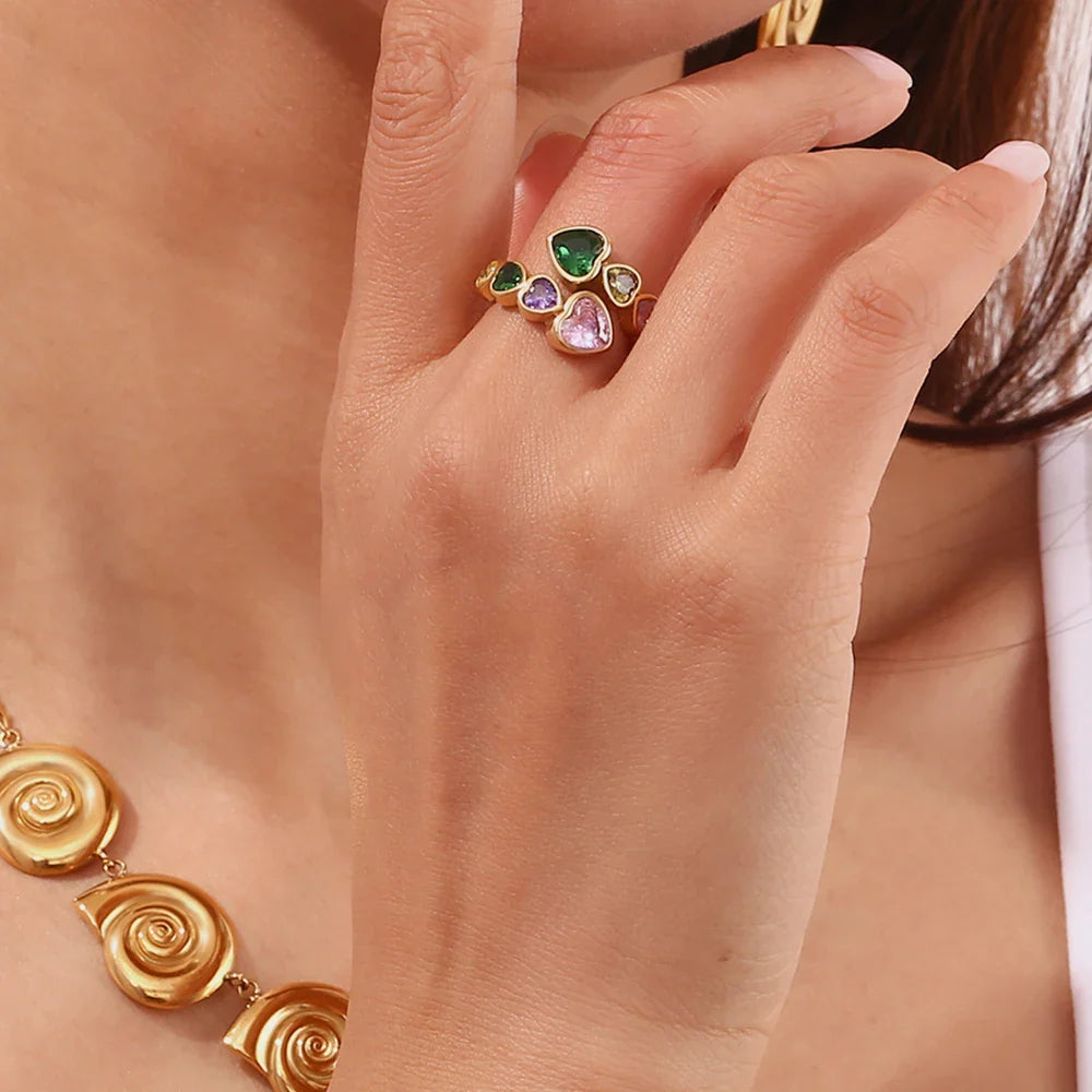 Anillo de Corazón Abierto con Zirconia Multicolor