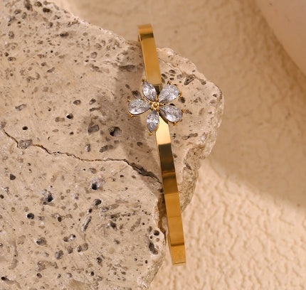 E.B.belle-pulsera de flores con diamantes de imitación de Color dorado/plateado, accesorios de joyería de decoración de acero inoxidable chapados en oro de 18 quilates