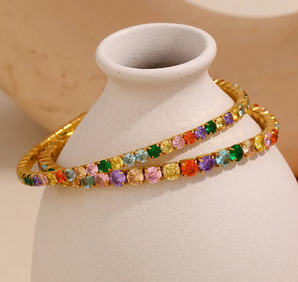 E.B.belle, pulsera elástica de acero inoxidable con circonita colorida de 3mm y 4mm, cadena chapada en oro de 18 quilates, joyería elegante a la moda para mujer