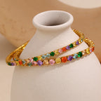 Pulsera Elástica de Acero Inoxidable con Circonita Colorida
