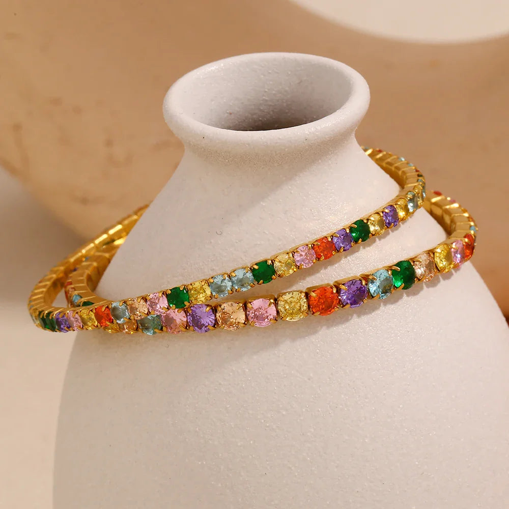 Pulsera Elástica de Acero Inoxidable con Circonita Colorida
