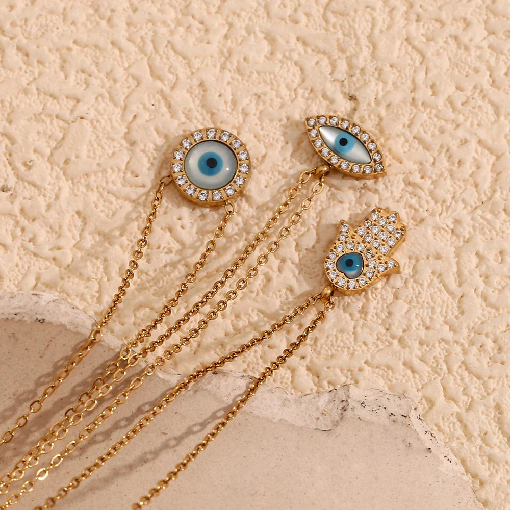 Collar de Ojo Turco con Colgante de Acero Inoxidable Chapado en Oro