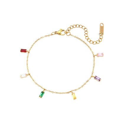 E.B.belle, collar con dije de piedra de circón cuadrado colorido, pulseras para mujer, joyería de Navidad de cristal de acero inoxidable resistente al agua