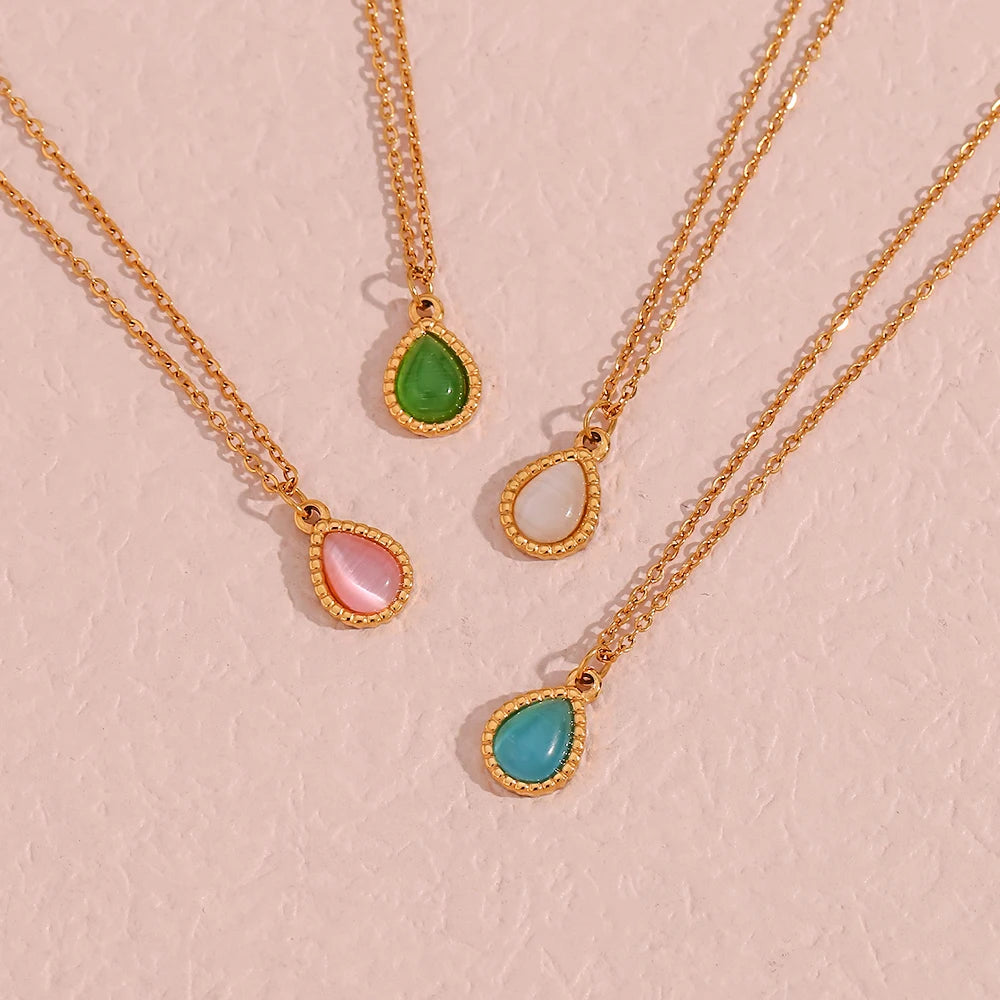 Collares de gota de agua de piedra semipreciosa para mujer, joyería de ópalo de acero inoxidable, regalo elegante, moda