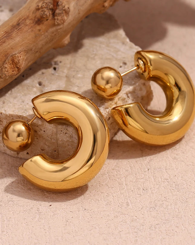 E.B.belle Pendientes de aro de bola redonda de tubo hueco de 30 mm, joyería chapada en oro de 18 quilates, pendientes de mujer de acero inoxidable 316L
