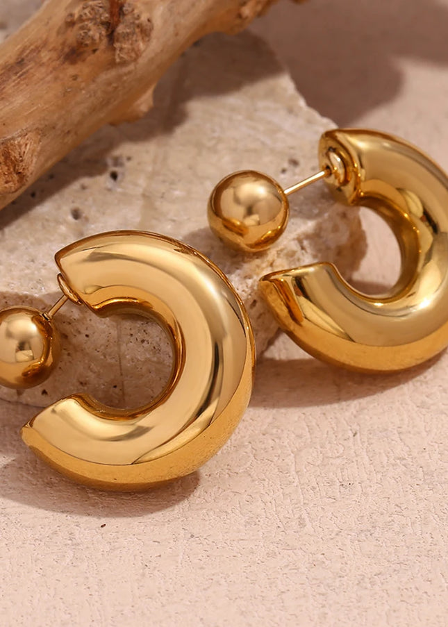 E.B.belle Pendientes de aro de bola redonda de tubo hueco de 30 mm, joyería chapada en oro de 18 quilates, pendientes de mujer de acero inoxidable 316L