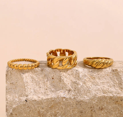 E.B.belle-Anillo de cadena con cuentas retorcidas simples, sin deslustre, chapado en oro de 18 quilates, joyería apilable de estilo minimalista para mujer