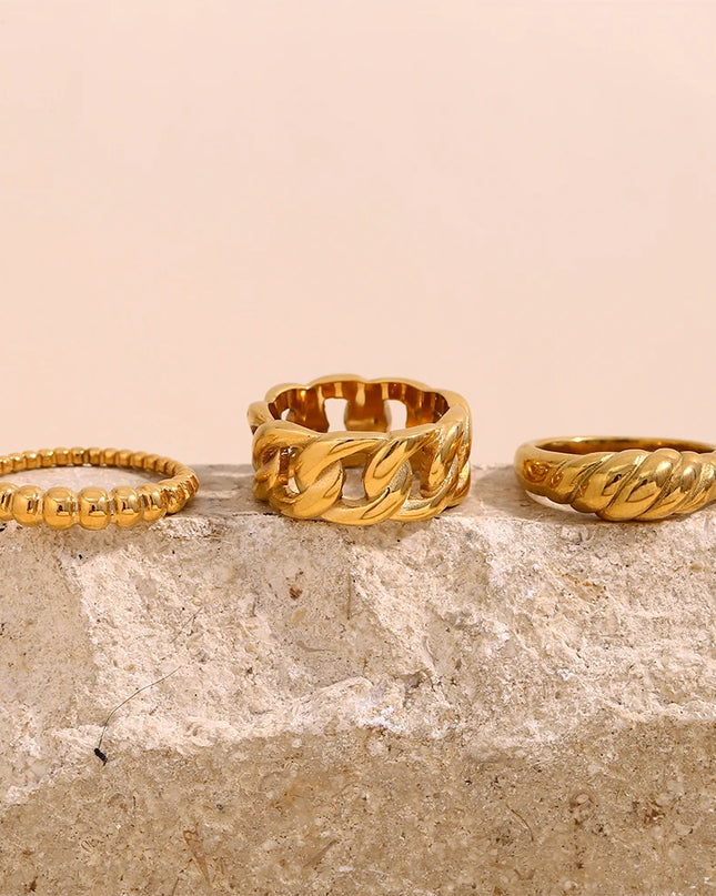 E.B.belle-Anillo de cadena con cuentas retorcidas simples, sin deslustre, chapado en oro de 18 quilates, joyería apilable de estilo minimalista para mujer