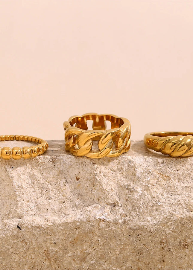 E.B.belle-Anillo de cadena con cuentas retorcidas simples, sin deslustre, chapado en oro de 18 quilates, joyería apilable de estilo minimalista para mujer