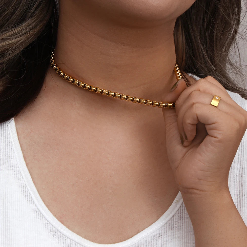 E.B.belle Conjunto de joyería de acero inoxidable chapado en oro de 18 quilates, cadena de serpiente gruesa y sin deslustre, collar, pulseras
