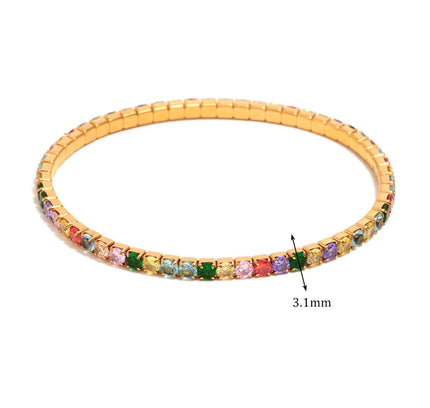 E.B.belle, pulsera elástica de acero inoxidable con circonita colorida de 3mm y 4mm, cadena chapada en oro de 18 quilates, joyería elegante a la moda para mujer