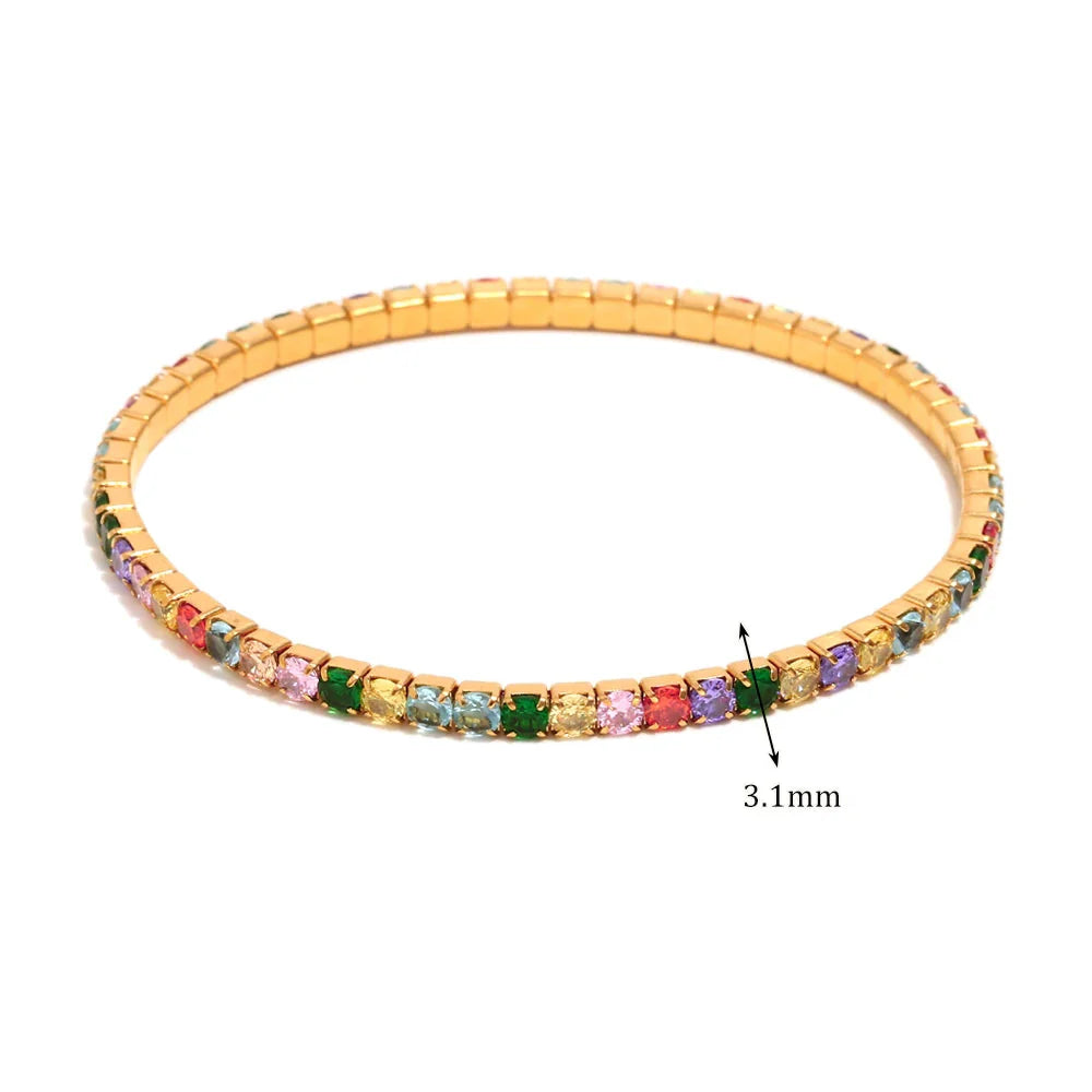Pulsera Elástica de Acero Inoxidable con Circonita Colorida