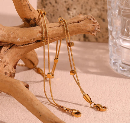 E.B.belle Tobilleras hipoalergénicas de acero inoxidable 316L chapadas en oro de 18 quilates para mujer, pulsera de pies con cadena de serpiente de doble capa en la pierna