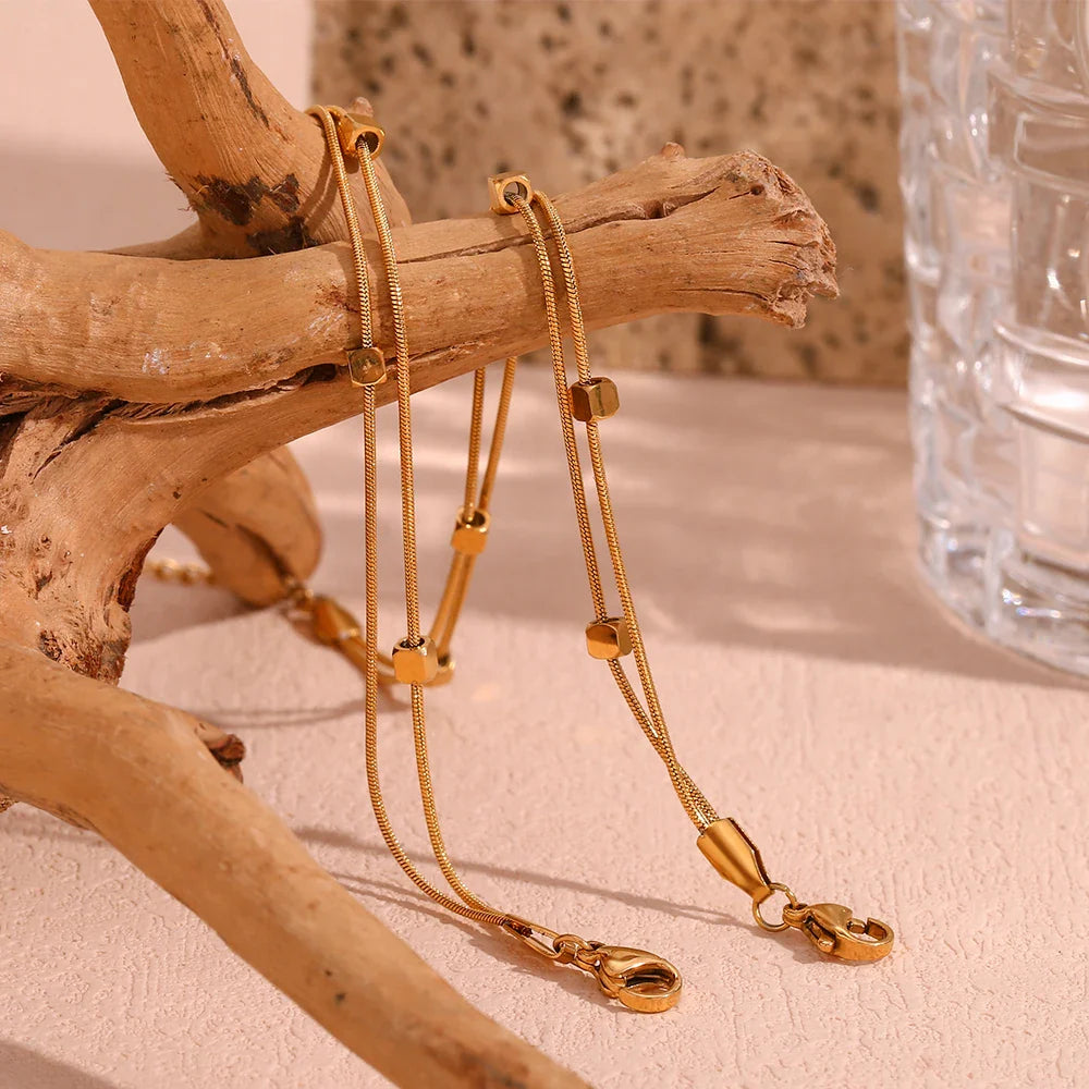 Tobillera de Acero Inoxidable Chapada en Oro 18K