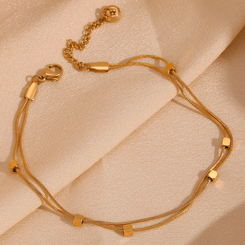 Tobillera de Acero Inoxidable Chapada en Oro 18K