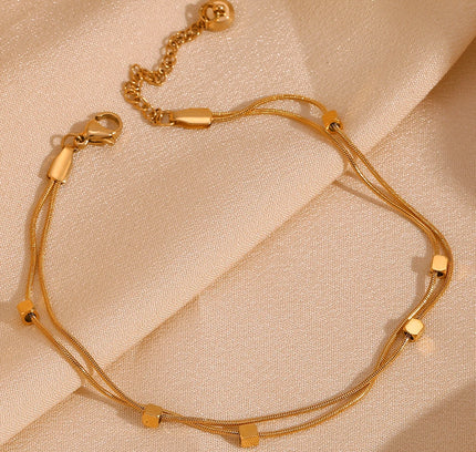 E.B.belle Tobilleras hipoalergénicas de acero inoxidable 316L chapadas en oro de 18 quilates para mujer, pulsera de pies con cadena de serpiente de doble capa en la pierna