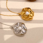 E.B.belle, nuevo diseño, collar con colgante de flor de perla, acero inoxidable, chapado en oro, joyería elegante para mujer a la moda