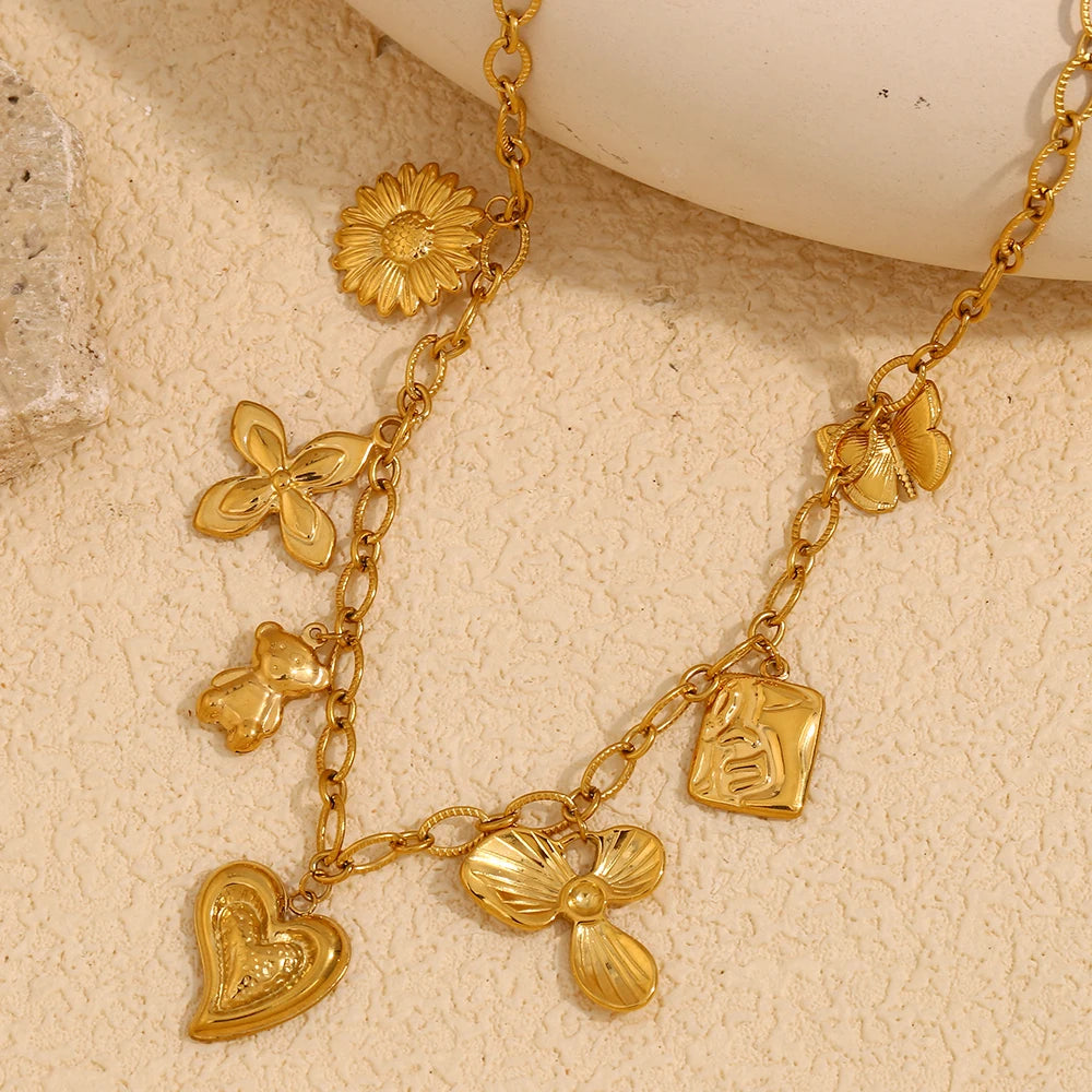 E.B.belle elegante gargantilla de acero inoxidable mariposa flor hoja corazón colgante collar chapado en oro joyería elegante para mujer