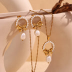 Pendientes Elegantes con Perlas y Borlas Chapadas en Oro