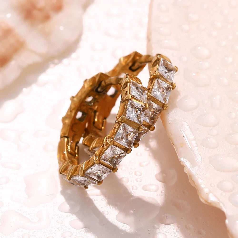 Pendientes de Aro Dorados con Diamantes de Imitación
