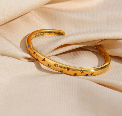 E.B.belle, venta al por mayor, brazaletes chapados en oro de 18 quilates de acero inoxidable para mujer, joyería minimalista de moda, pulsera de estrella de cristal
