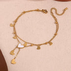 Tobillera Doble Capa Corazón en Acero Inoxidable Chapado en Oro