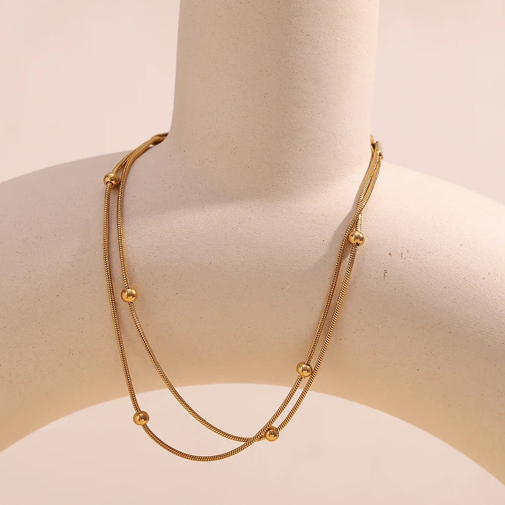 Tobillera Doble Capa Oro 18k Resistente al Agua