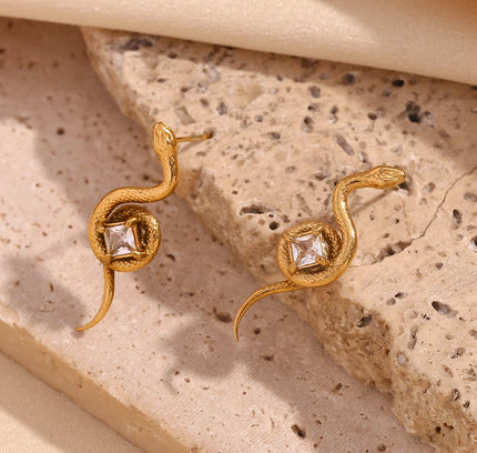 E.B.belle-anillo cuadrado de circonio con forma de serpiente, accesorios de acero inoxidable 316L, decoración chapada en oro de 18K