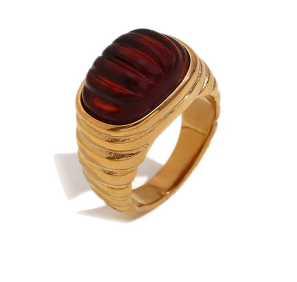 E.B.belle-Anillo de cabujón acrílico con forma cuadrada, sin deslustre, de acero inoxidable, chapado en oro de 18 quilates, accesorios de joyería para mujer