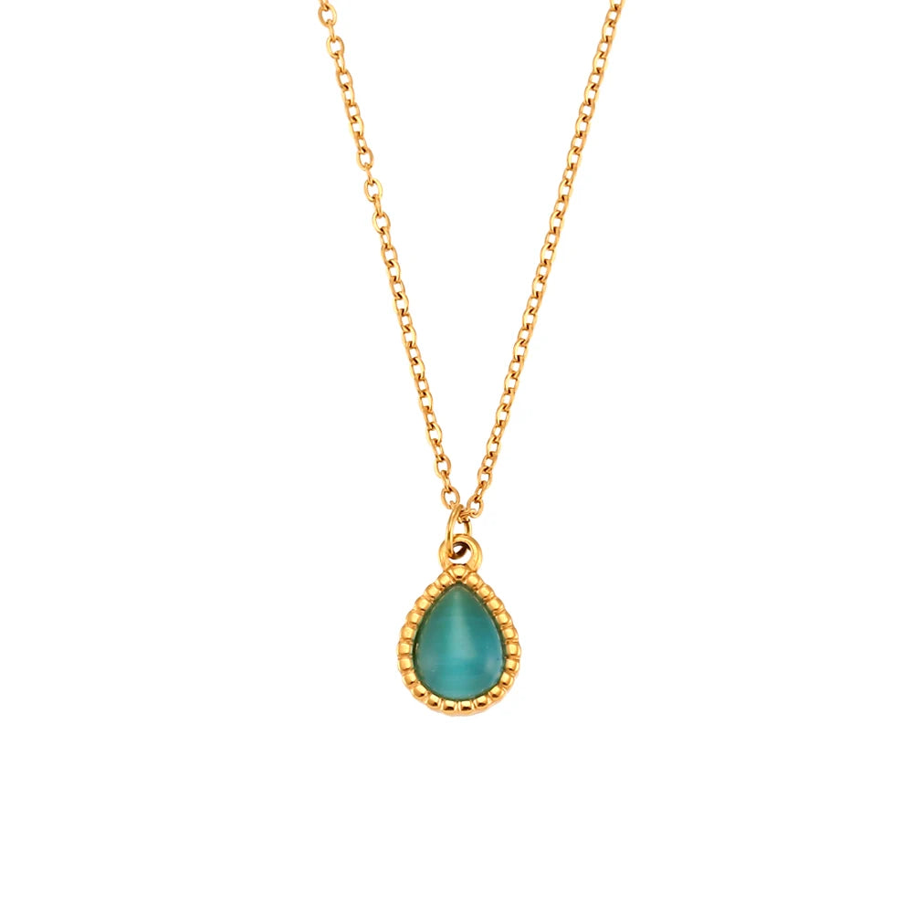 Collares de gota de agua de piedra semipreciosa para mujer, joyería de ópalo de acero inoxidable, regalo elegante, moda