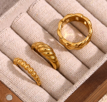 E.B.belle-Anillo de cadena con cuentas retorcidas simples, sin deslustre, chapado en oro de 18 quilates, joyería apilable de estilo minimalista para mujer