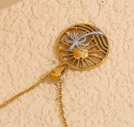 E.B.belle-collar con colgante de árbol de coco y sol de forma redonda de acero inoxidable, joyería hipoalergénica chapada en oro de 18 quilates para mujer