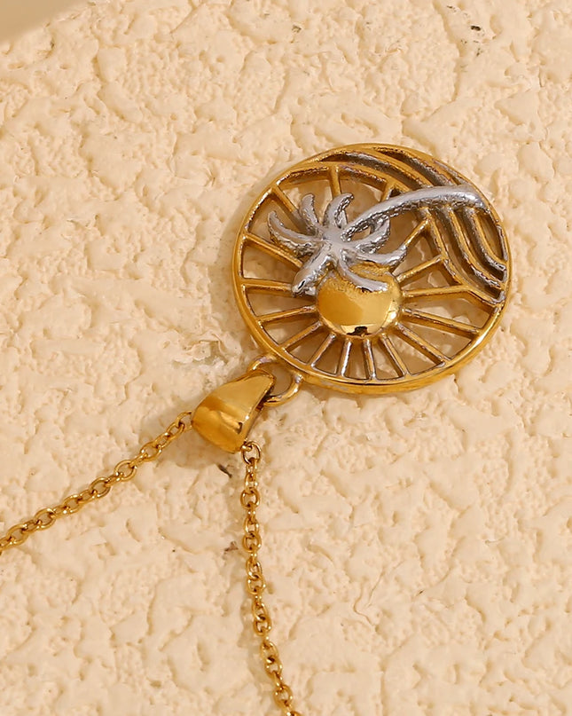 E.B.belle-collar con colgante de árbol de coco y sol de forma redonda de acero inoxidable, joyería hipoalergénica chapada en oro de 18 quilates para mujer