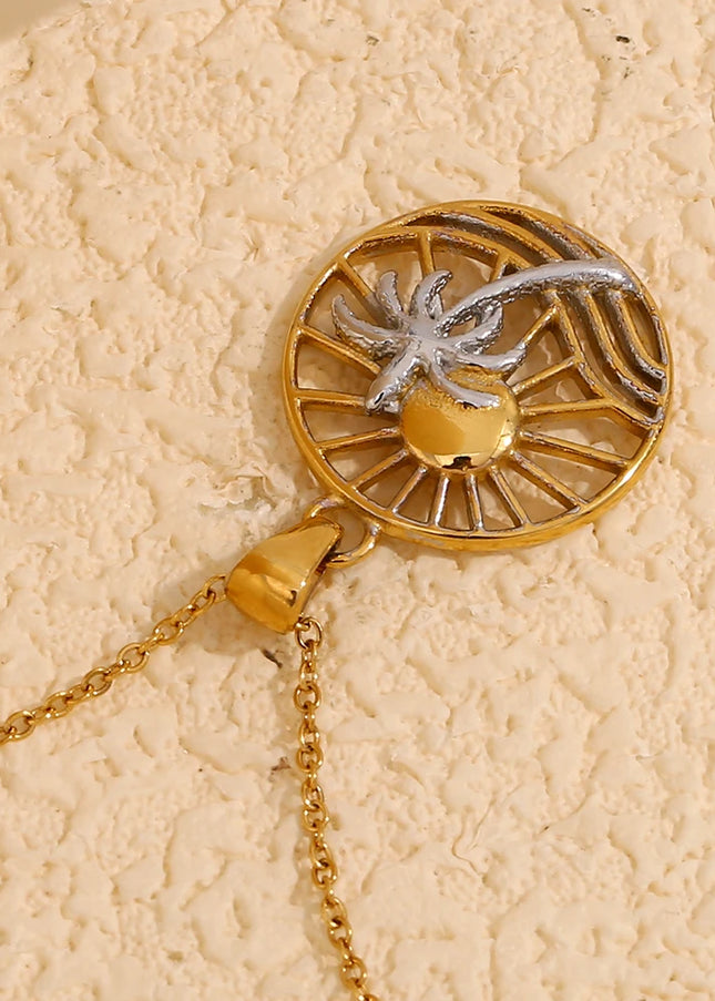 E.B.belle-collar con colgante de árbol de coco y sol de forma redonda de acero inoxidable, joyería hipoalergénica chapada en oro de 18 quilates para mujer