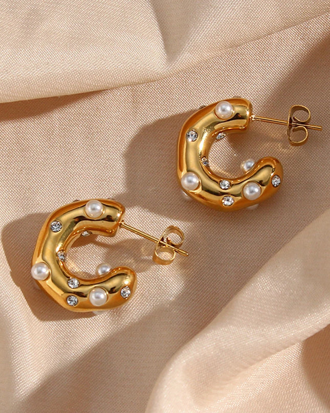 E.B.belle-pendientes gruesos de acero inoxidable chapados en oro para mujer, joyería de declaración gruesa pavimentada de circón de perla Irregular