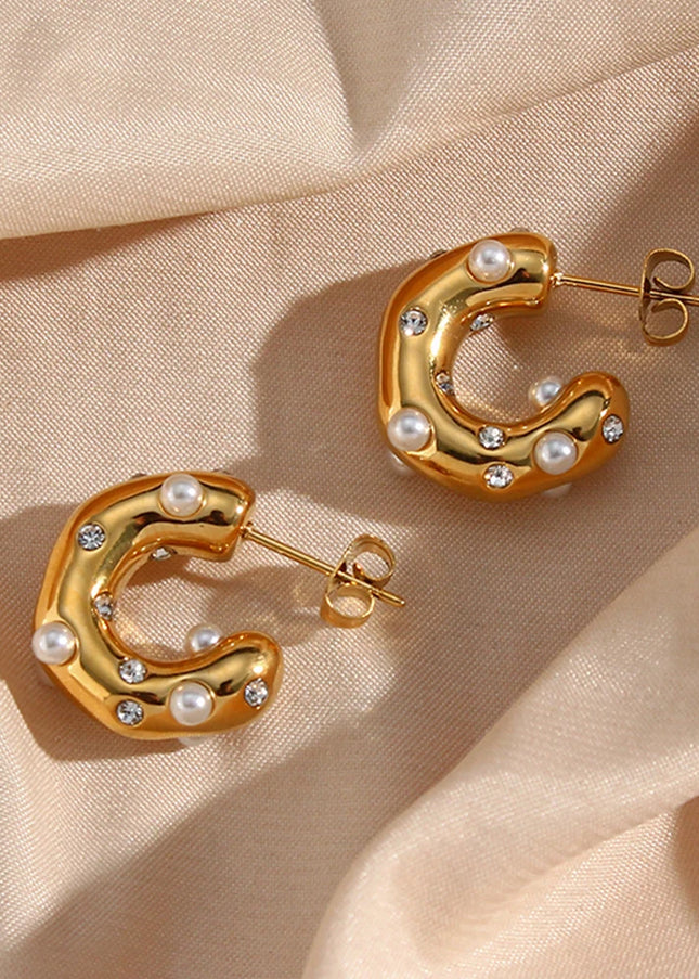E.B.belle-pendientes gruesos de acero inoxidable chapados en oro para mujer, joyería de declaración gruesa pavimentada de circón de perla Irregular