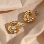 Pendientes de Aro Dorados con Perlas y Zirconias